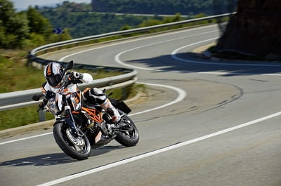 KTM's Duke 390. It's a great little bike, and also available in a learner-friendly A2 version. Production bikes will get orange wheels as they look cooler.