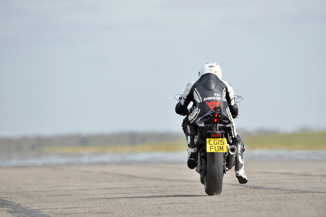 Bruce rode the R1 at Bruntingthorpe