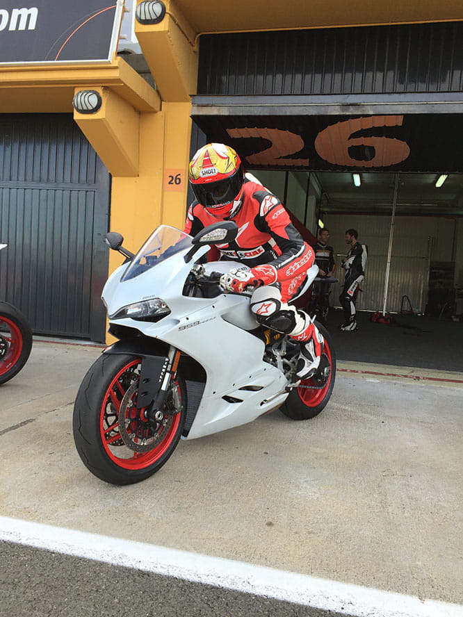 Bike Social's Marc Potter heads out onto the Valencia GP track for his first session on the 959 Panigale