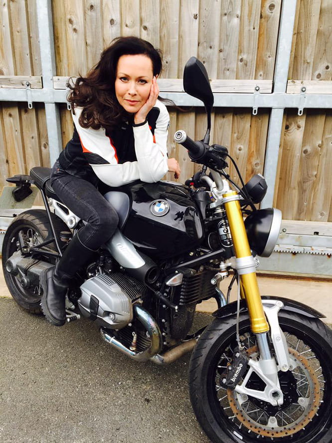 Actress Amanda Mealing, aka Connie Beachamp from BBC1's Casualty, with her BMW R nineT