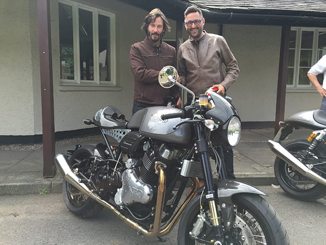 Keanu Reeves and Bike Social's Marc Potter after a ride on two Nortons.