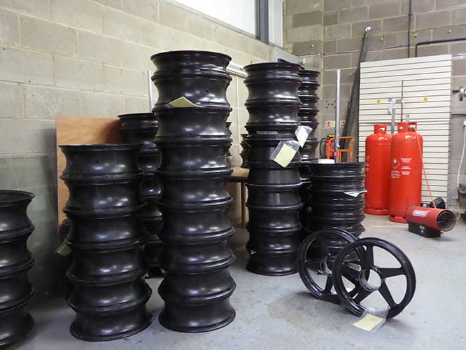 Lightweight heaven. Dymag composite wheels await finishing, inspection and dispatch.