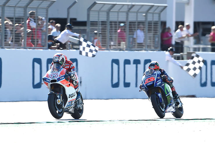 The chequered flag drops at the end of the Silverstone MotoGP race