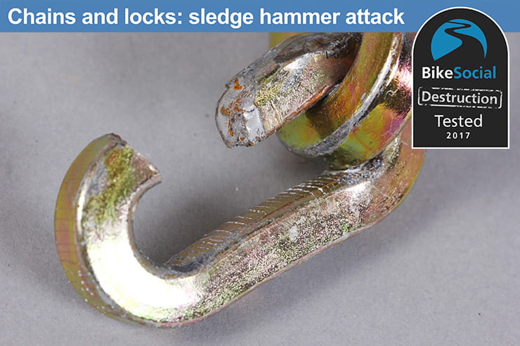 Abus Steel-O-Chain Ivy 9100 after a sledge hammer attack