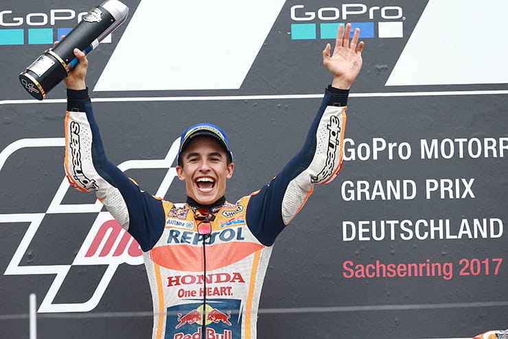 Marc Marquez celebrates a win in MotoGP