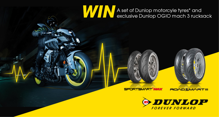 Win Dunlop tyres and bag with Bennetts Bike Insurance
