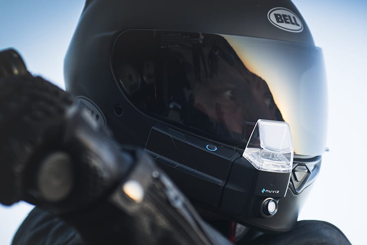 The NuViz Head Up Display fitted to a helmet