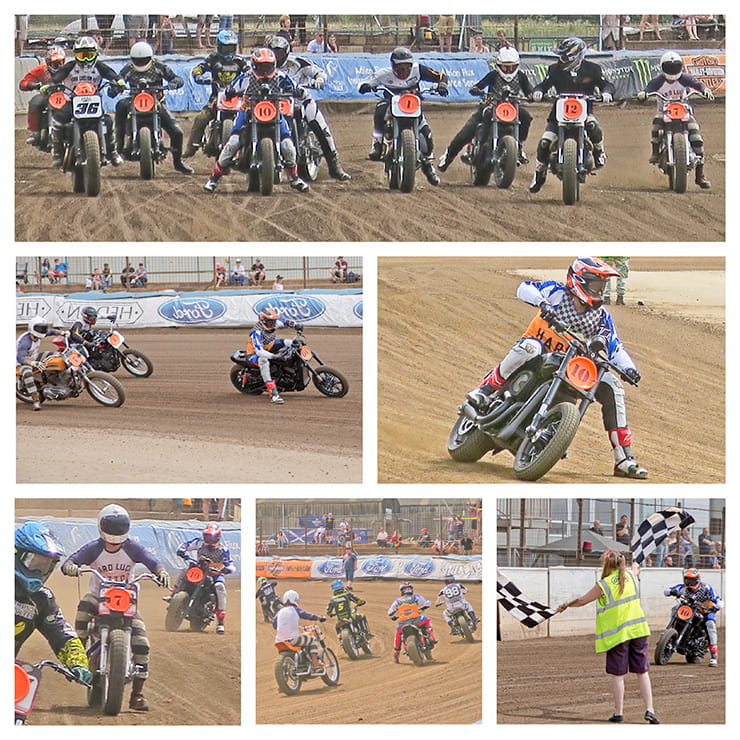 motorcycles race around a track at Dirt Quake 2017