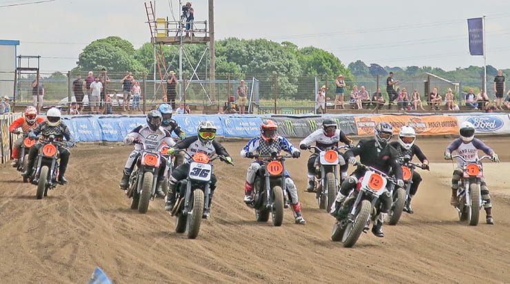 The riders head into the first corner at Dirt Quake 2017