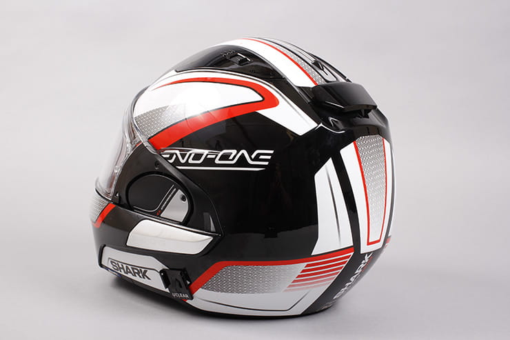 Evo-One motorcycle helmet rear view visor closed