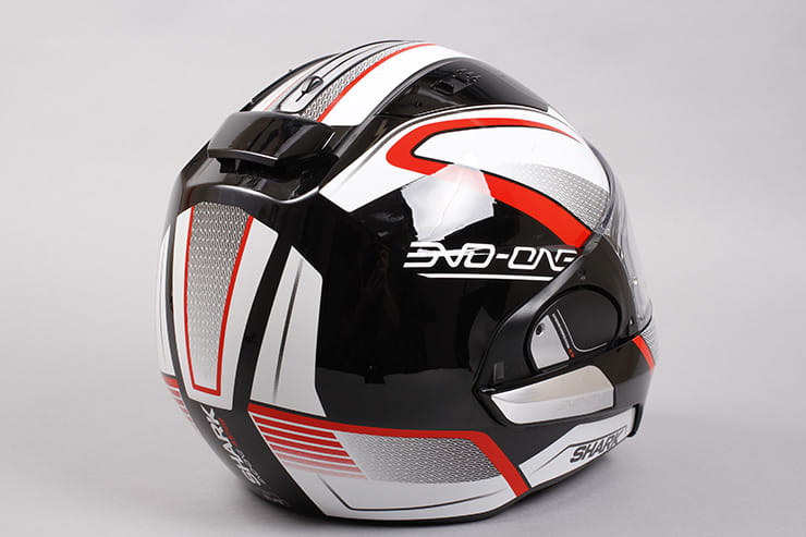 Evo-One motorcycle helmet rear right view visor closed