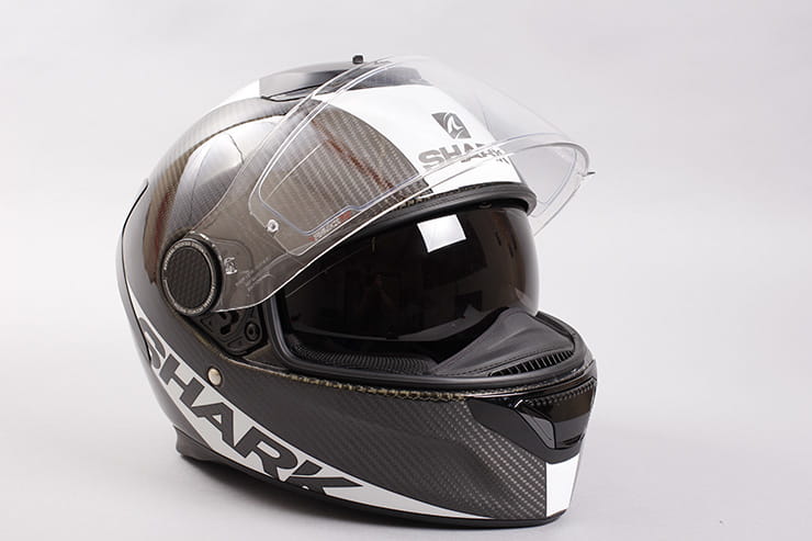 Tested: Shark Spartan helmet review front view sun visor down
