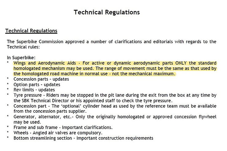 Clarified 2021 WSBK rules confirm moveable aero parts will be legal as long as they’re standard on the homologated road-going superbike