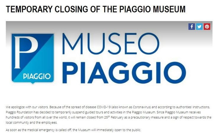 Ducati and Piaggio museums closed as Coronavirus spreads in Italy  