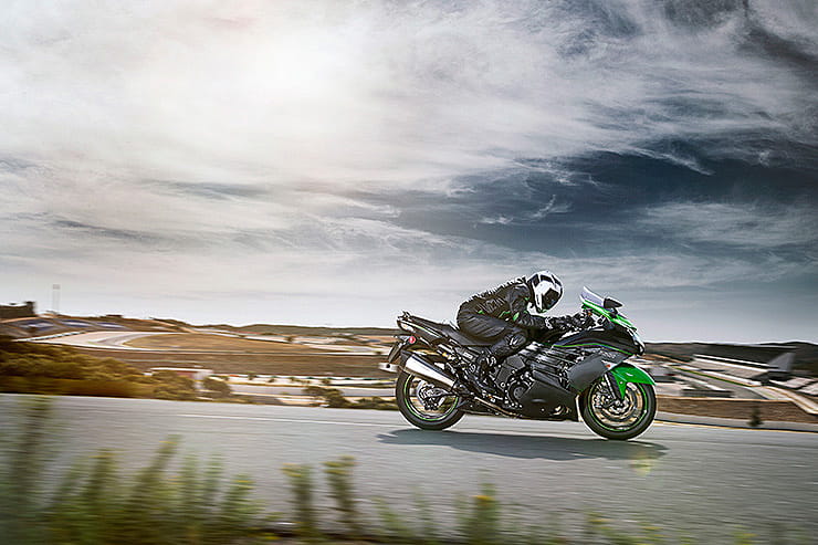 Kawasaki’s longstanding rocket-ship hyperbike, the ZZR1400, a brilliant machine that has more gloriously smooth mid-range than the supercharged H2 SX and costs considerably less!