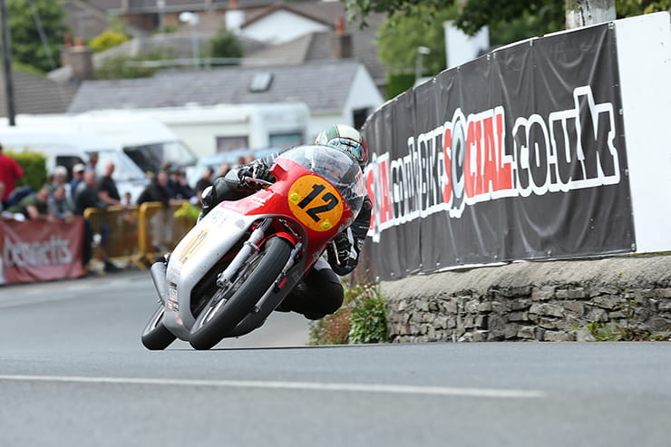 Dean Harrison on the Black Eagle Racing 500 MV Agusta at Ginger Hall during the Bennetts 500cc Classic TT race.