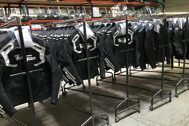 Rows of finished jackets ready for distribution