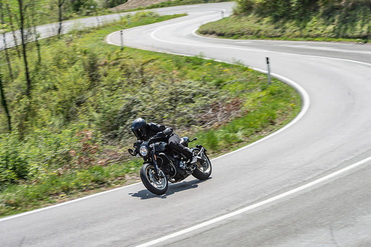 On the curvy Bologna roads, the Ducati Cafe Racer shone