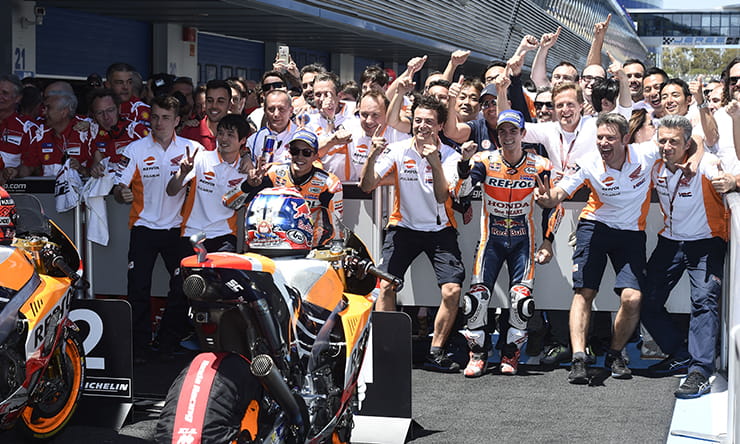 Dani Pedrosa soaks up the applause in parc ferme