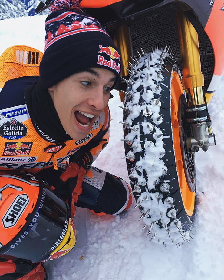 Marc Marquez chooses Michelins lesser-known spiked options for his run up the mountain