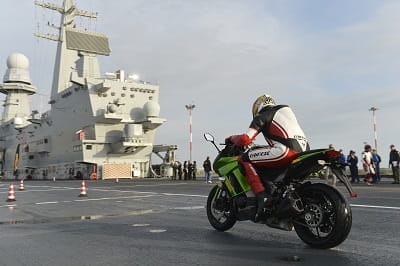 Potter launches the Kawasaki Z1000SX on a War Ship. Why? We're not sure either.