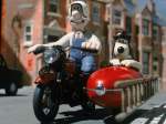 Wallace and Gromit in their sidecar