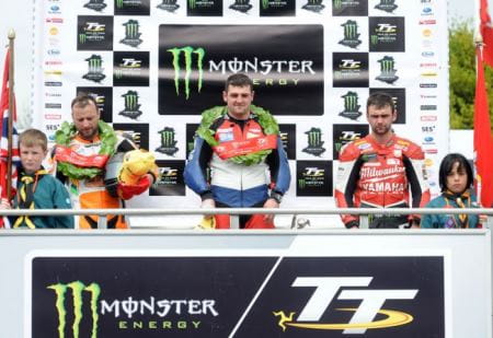 Dunlop on the podium during the Supersport TT