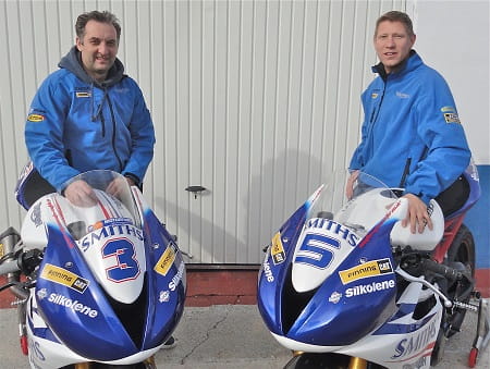 Old but gold! Rutter and Johnson show off their new team colours and bikes for the Supersport TT