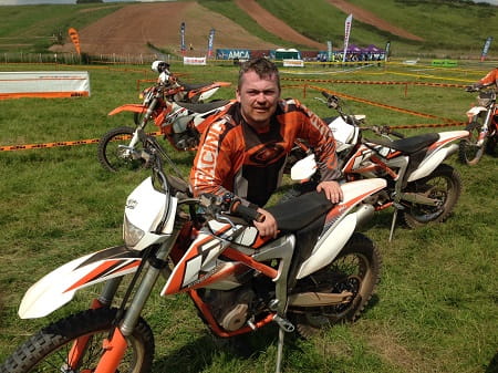 Bike Social's man Paul Taylor sports a mud moustache and a KTM Freeride.