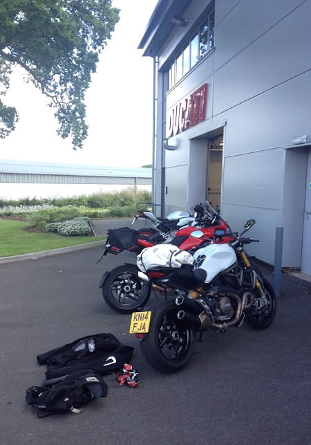 Monster prepares for travel at Ducati UK's Silverstone HQ.