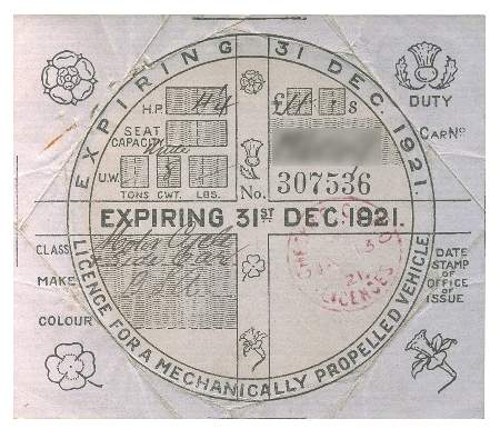 The original tax disc from 1921