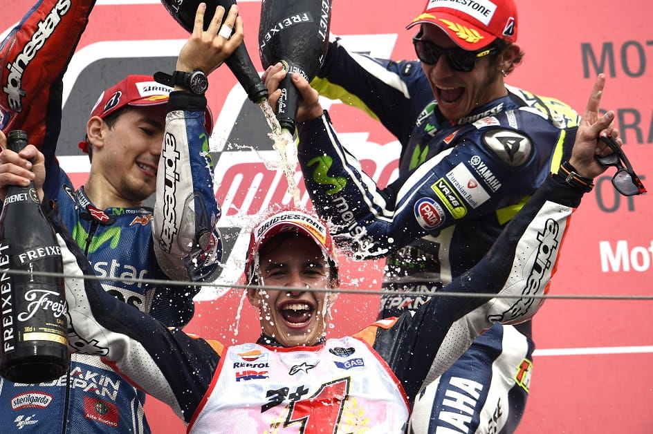 Good sportsmanship - Marquez' rivals drown him in champagne!