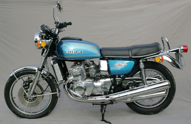 The GT750 is a two-stroke triple with twin-disc front brakes