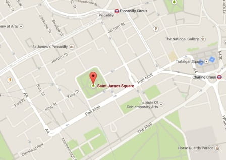 Google Maps show St. James's Square's location