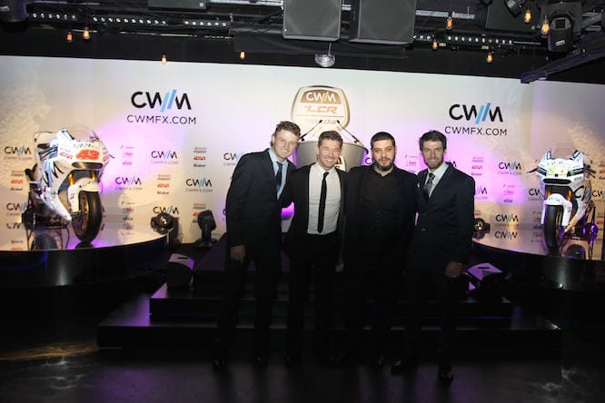 Crutchlow & Miller with team boss Cechinello and the CEO of CWM