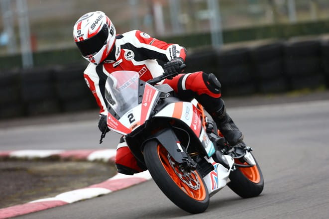 The media launch of the RC390 race bike took place at a very greasy go-kart circuit