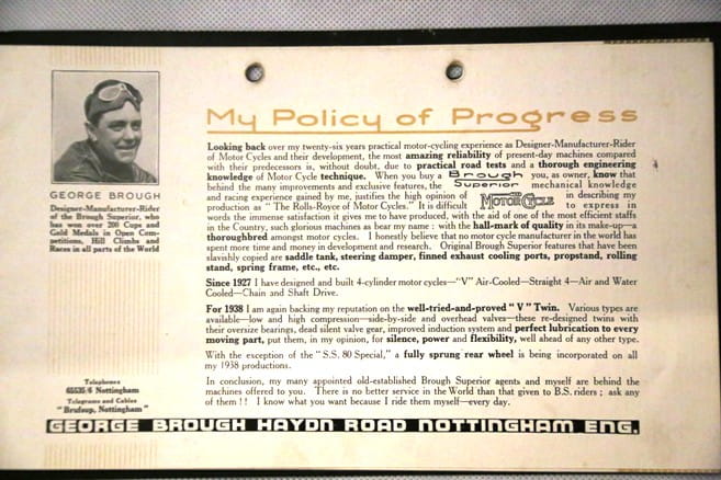 George Brough's Policy of Progress from 1938