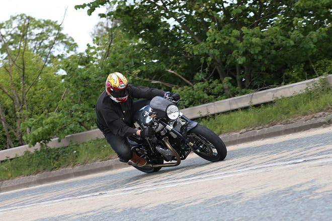 The Norton Dominator is a great bike to hustle through bends, The Ohlins suspension is supple and it's well set-up.