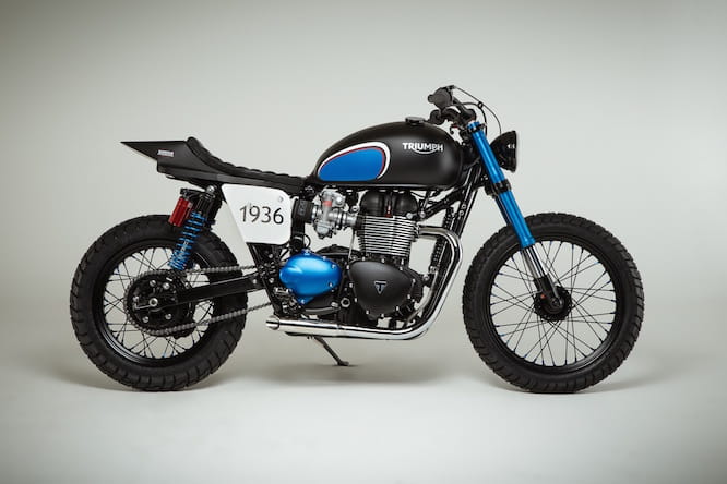 Bonneville turned Street Tracked with a Scrambler theme