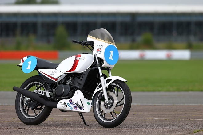The first fully restored RD250 LC ProAm revival bike waits for its first laps.