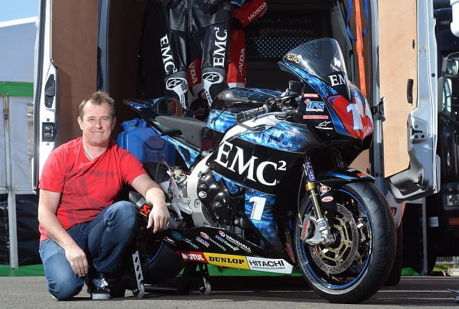 John McGuinness with his EMC Honda Fireblade Superstock TT bike.
