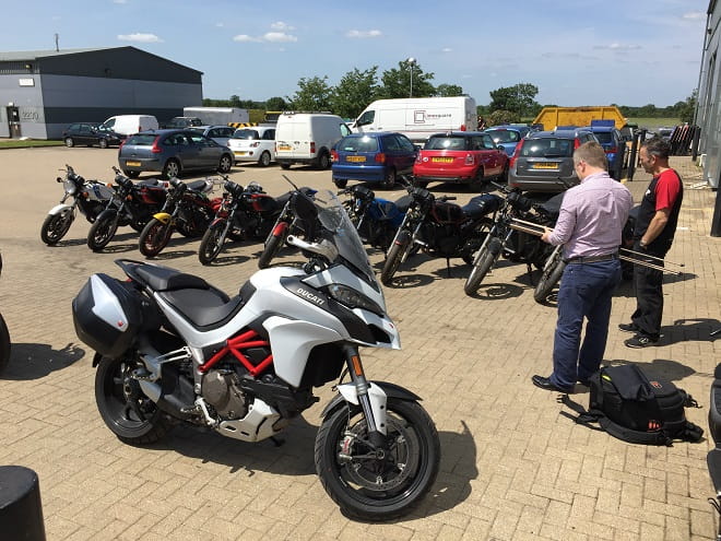 Multistrada is used as a high-speed express to do jobs for Bike Social around the UK. Here it takes in the Yamaha RD250LCs soon to be rebuilt and raced in the Pro-Am Revival at the British MotoGP.