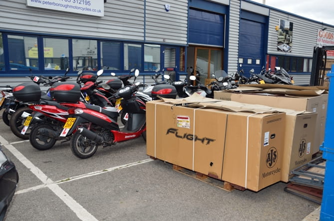 Peterborough Motorcycles take delivery of more stock from the Far East