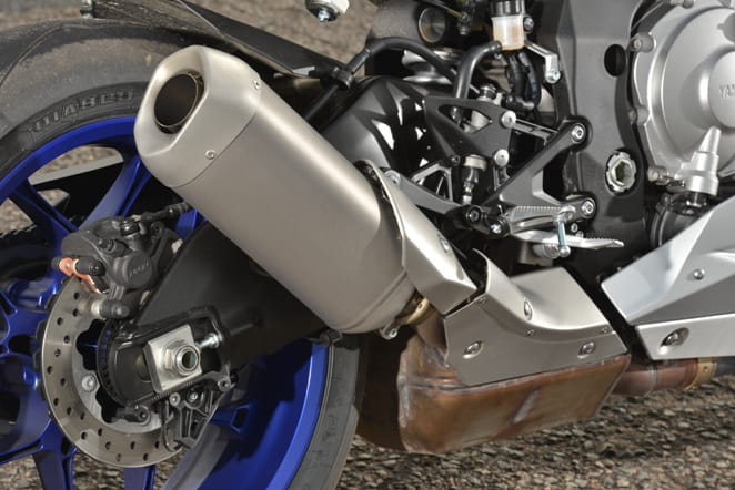 Yamaha's massive collector box negates the requirement for an oversized silencer