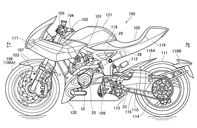 Suzuki's patent for the Recursion, a 588cc parallel twin with exhaust-driven turbocharger