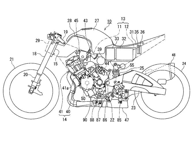 Suzuki's patented design of a four-cylinder and electric motor powered superbike