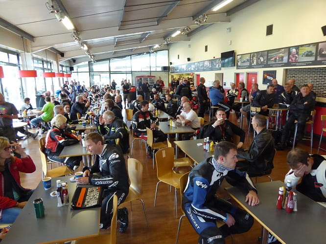 All ages await the safety briefing in the Oulton Park circuit restaurant.