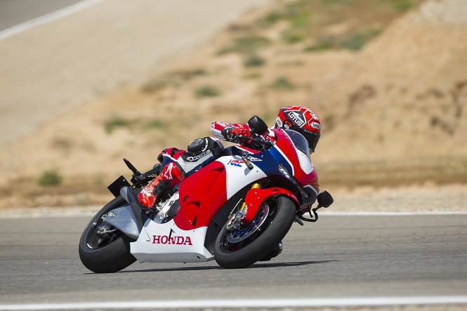 Honda's RC213V-S. Developed by Marc Marquez. A true MotoGP bike for the road. We rode it at Valencia, here's our first impressions. And yes that is Marquez riding, not Potter. We'll get full details and action shots up later.