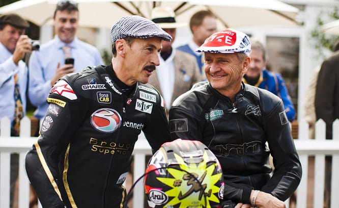 Jeremy McWilliams chats to Kevin Schwantz in 2014