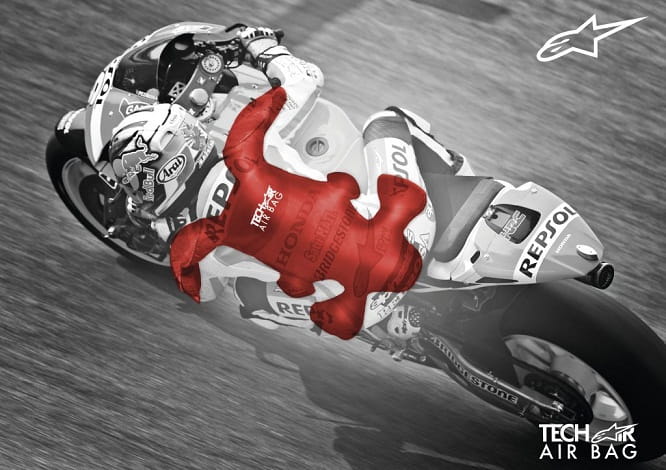 Graphic shows the position of the airbag within Dani Pedrosa's racesuit